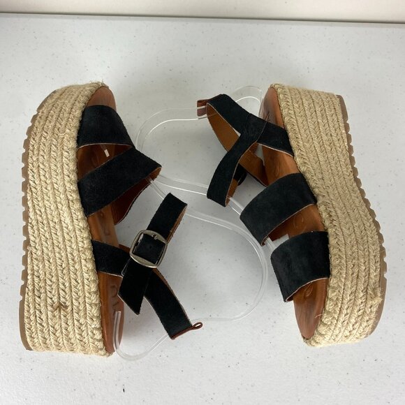 Musse & Cloud Espadrille Sandals Platform Womens 37 or US 6 Black Suede - Picture 5 of 10